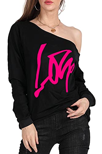 Image of MAGICMK Woman's Sweatershirt Lips Print Causal Blouse Off The Shoulder Long Sleeve Loose Slouchy Pullover Plus Size Tops