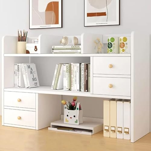 Estantería multiusos de madera para escritorio, estante de 3 niveles de gran capacidad con 4 cajones, ideal para almacenamiento en casa, oficina, dormitorio y escritorio de computadora (color: A)