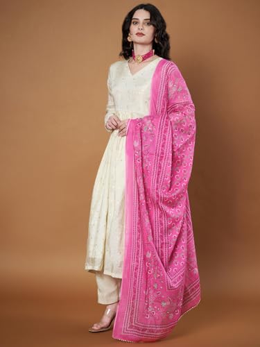 Image of Women's Cotton Blend Floral Print Dupatta with 2.20 Meters | Women's cotton printed dupatta with tassels