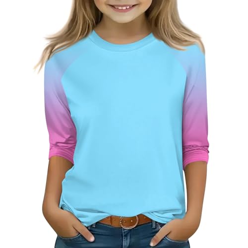 Fall Girls Tops Raglan 3/4 Sleeve Crewneck Shirts Solid Graphic Clothes Lightweight Raglan 3/4 Legth Sleeve Outfits