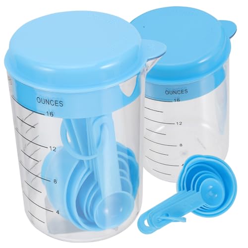 Alipis 2セット 量勺量杯 入り プラスチック製 計量スプーン 大さじ 小さじ付き 目盛り付き キッチン用ベーキングツール 粉末液 再利用可能