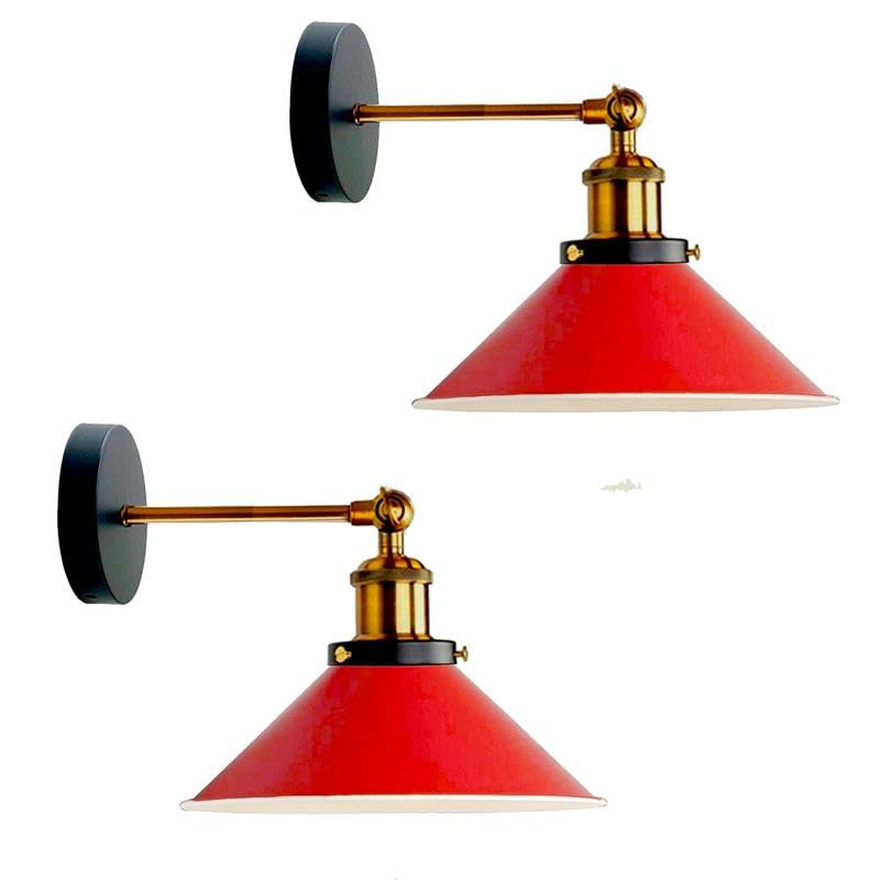 LEDSone Vintage 180 Degree Adjustable E27 Swing Arm Wall Lamp Fixtures Wall Sconces Industrial Metal Indoor Wall Mounted Sconce for Bedroom Galleries Living Room Hallway Kitchen (Red 2 Pack)