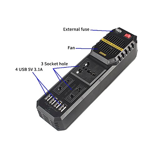 FOLCONROAD Car Power Inverter 200W Inverter 12V DC to 220V AC Car Converter with 2 AC Outlets and 4 5V/3.1A USB Ports for Laptop,Smartphone,Household Appliances in case Emergency, Storm and Outage - Thumbnail 5