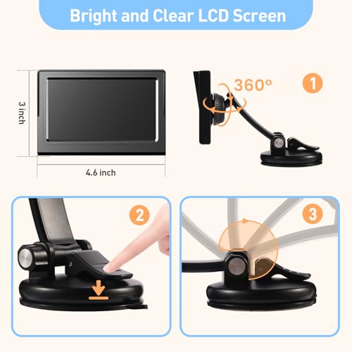 Image of USB Baby Car Camera Plug-Play,4.3 inch HD Night Vision Function Car Mirror Display,360 Rotation Rear Facing Baby Monitor with Camera Night Vision,Wide Clear View,Easily Observe The Baby's Move,Dark Black