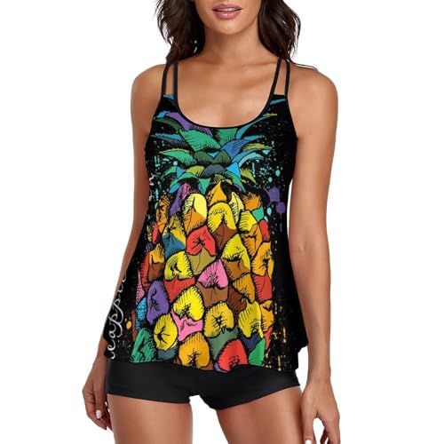 Maillot de bain tankini ananas dissimulant le ventre avec shorty de bain femme