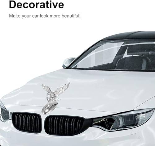 Image of 3D Chromed Eagle Wings Hood Ornament, Metal Car Decals Waterproof Self-Adhesive Hood Flying Eagle Stand Sticker Car Logo Sticker Decorative Car Stickers Bumper Stickers