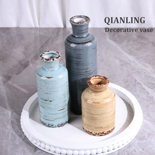 Image of Ceramic Vase Set - 3 Small Flower Vases Home Decor, Modern Rustic Farmhouse Pottery Vases for Centerpieces, Living Room, Kitchen, Shelf, Bedroom, Bathroom, Fireplace, Table Shelf and Entryway Decor