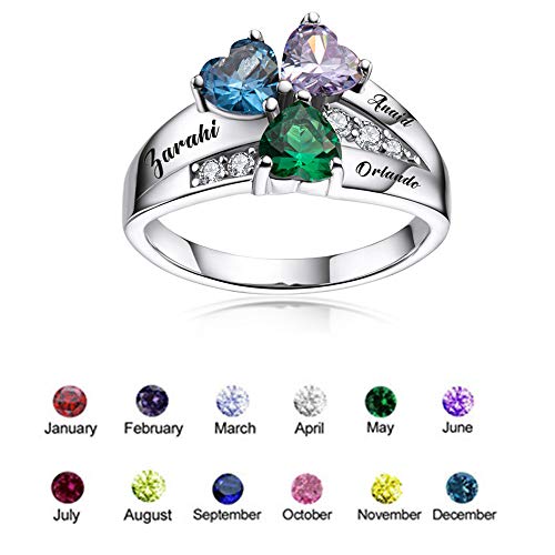 Bauma Mothers Ring Personalized Sterling Silver Mothers Rings Family Ring With 3 Simulated Birthstones For Grandmother Mother Meaningful Anniversary Rings (Sliver, 7) #TOP1