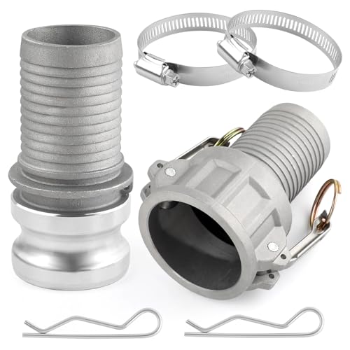 2 Inch Camlock Fittings Type Aluminum Cam and Groove Hose Fitting with Female&Male Camlock x Hose Shank,Quick Hose Couplings Adapter with Hose Clamps,Easy Connect and Disconnect