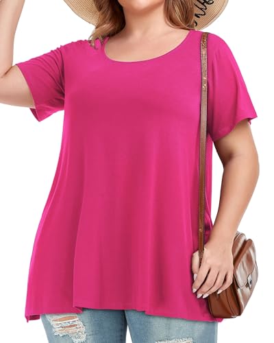 Image of JOELLYUS Plus Size Tops for Women Tunic Floral Casual Short Sleeves T Shirts Flowy Blouses 2026