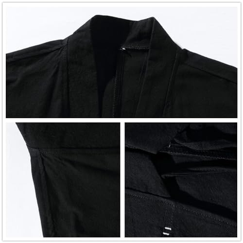 Japanese Kimono for Men Traditional Cardigan Crane Embroidery Yukata Jackets Cotton Linen Open Front Coat4