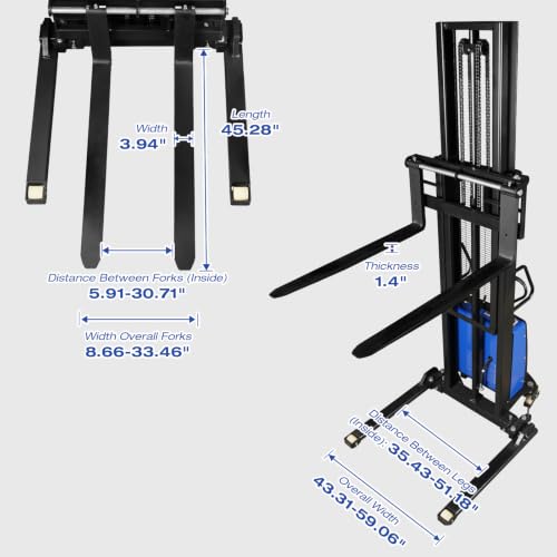 Image of BILT HARD Semi-Electric Pallet Stacker Material Lift, 3300 lbs Capacity, 118 inch Lift Height, Walkie Stacker with Adjustable Forks and Straddle Legs for Material Handling