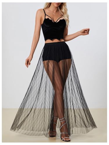 Milumia Women's Sheer Mesh Skirt See Through A Line High Waist Maxi Skirt3