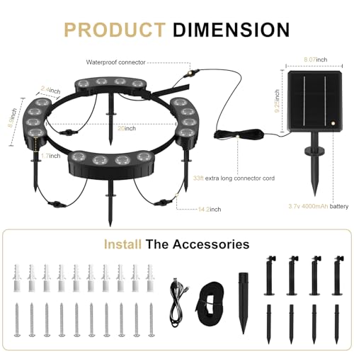 Image of Upgraded Solar Tree Lights Outdoor RGBW Color Changing, Solar Ring Palm Tree Uplights with 4000mAh Battery, Angle-Adjustable Stake, 3-in-1(Stake /Tie /Hang), IP65 Waterproof Landscape Spotlight for Yard