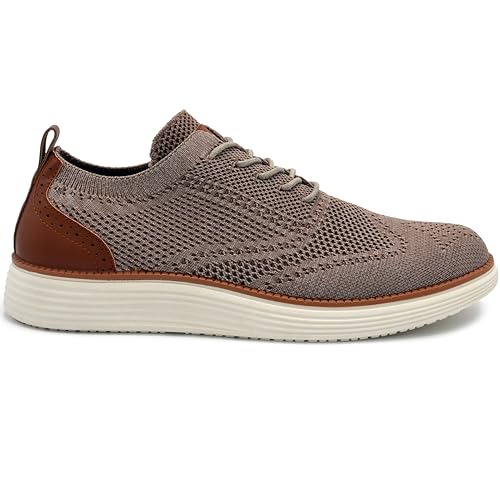 AKADEMIKS Mens Olney Wingtip Knit Oxford, Sleek Breathable Dress Shoes Tan, Size 102