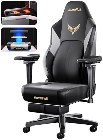 AutoFull M6 Gaming Chair,Office Chair, Ventilated Heated Computer Chair, Ergonomics Gaming Chair with AUTO Dynamic Tracking Lumbar Support, 6D Mechanical Armrests PC Chair with Footrest (Black)