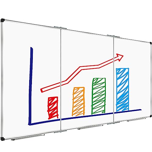 Image of XBoard Extra Large Magnetic Whiteboard 96 x 48 Inch, Giant Foldable Dry Erase White Board with Aluminium Frame & Marker Tray 8' x 4' | Wall Mounted Tri Folding Message Presentation Board