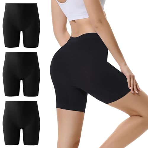 EKSHER Pantaloncini Neri Donna Palestra Sportivi Leggings Corti Ciclisti Donna Sottogonna Shorts Vita Alta Antisfregamento Hotpants Mutande Running Fitness Gym Estivi Pacco da 3 Nero XS