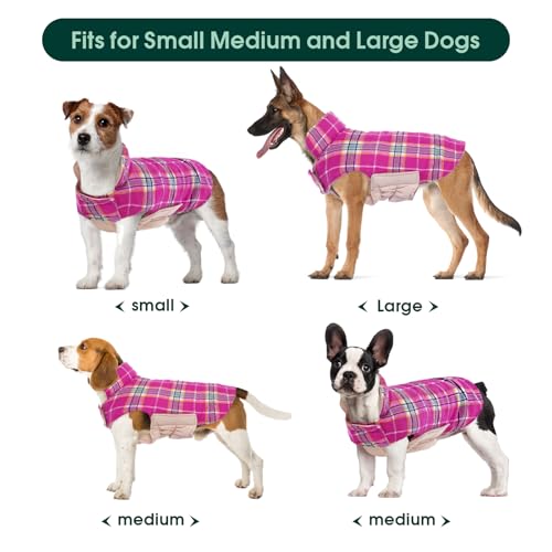Image of Kuoser Waterproof Dog Coat, Warm Reversible Dog Jacket with Leash Hole | Soft Cozy Dog Cold Weather Coats for Rainy Snow Days, Lightweight Jacket for Medium Dogs, Xmas Dogs Snowsuit Rose M