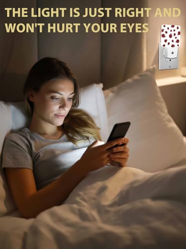 Image of Nightlight Plug in LED Lights for Bedroom, Red Ladybug Pattern Night Lights Plug into Wall with Light Sensors Room Decor for Nursery Children Kids Boys Girls
