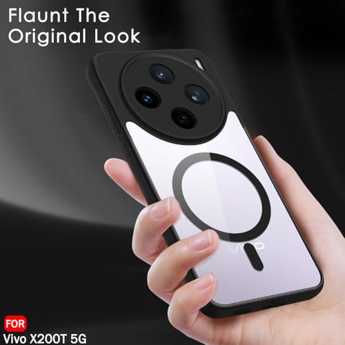 Image of TheGiftKart Hybrid Shockproof Back Cover Case for Vivo X200T 5G Compatible with MagSafe | Camera Protection Module | Hard Back Cover Case (PC & TPU, Transparent Clear Back, Black Sides)