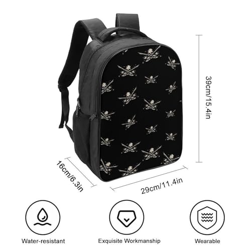 Pirate Jolly Roger Funny 16 Inch Backpack for Men Women Casual Daypack with 2 Compartment for Travel Work2