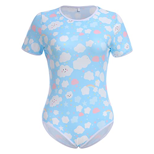 IBAKOM Damen Strampler mit niedlichem Aufdruck, kurzärmelig, Einteiler, Nachtwäsche, Turnanzug, Pyjama, Teddy, Nachtwäsche, Jumpsuit, hellblau, L IBAKOM Damen Strampler mit niedlichem Aufdruck, kurzärmelig, Einteiler, Nachtwäsche, Turnanzug, Pyjama, Teddy, Nachtwäsche, Jumpsuit, hellblau, L