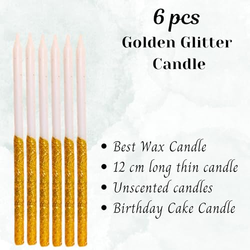 Image of Wanna Party 6 PCS White Gold Glitter Birthday Candles, Tall Glitter Cuppcake Long Thin Cake in Holders for Birthday Wedding Party Decorations