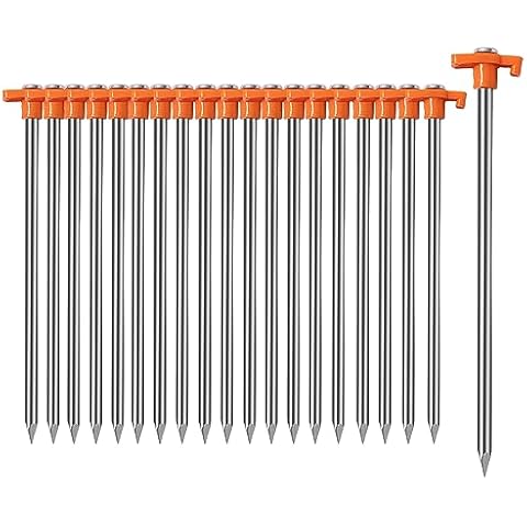Cheardia 10 Pack Tent Stakes Heavy Duty, 10.25 Inch Yard Stakes Non-Rust Metal Tent Pegs Ground Stakes Tent Spikes for Camping Patio, Garden, Canopies, Grassland, Outdoor,Orange Cover