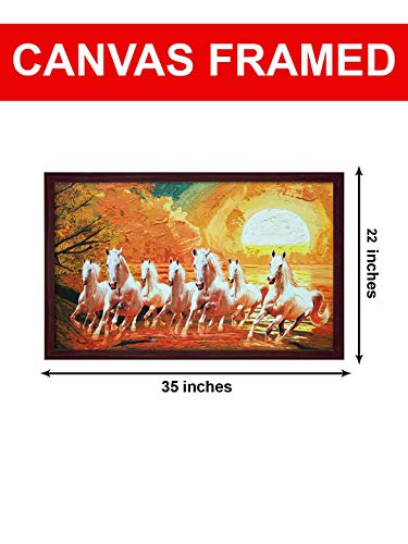 Image of 999STORE Fiber paintings wall hanging painting horses wall painting with frame horse running painting with frame Seven White Running Horses wall painting (Canvas 35X22 Brown) BRFLP24360071
