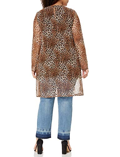 Star Vixen Women's Plus-Size Long Sleeve Lightweight Mesh Open Cardigan, Leopard Print, 2X