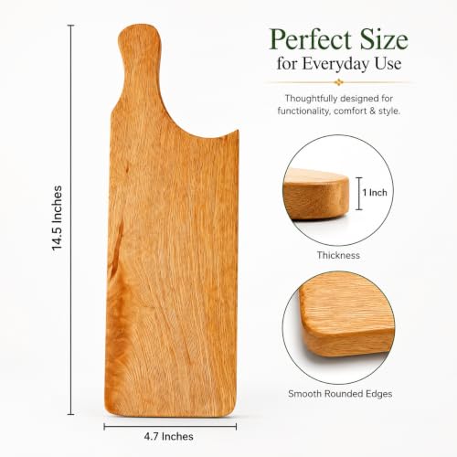 Mango Wood Cutting Board with Handle, Rectangular Wooden Chopping Board for Kitchen, Charcuterie & Cheese Serving Board, Food Prep Board for Meat, Bread, Vegetables & Fruit, 14.5 x 4.7 Inch — view 4