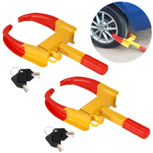 Homaisson Wheel Locks, 2 Packs Universal Vehicle Wheel Clamp Locks With 4 Keys, Adjustable Anti-Thief Security Tire Locks For Wheels With 7-11’’ Width, Fit Cars, Trucks, Golf Carts, Atvs, Rvs（Yellow） #TOP18