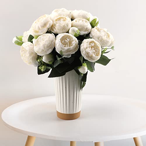 Hoikwo 4 Pack Small Ivory White Peony Artificial Flowers (20 Peony Heads), Silk Fake Flowers Wedding Bouquet With Stems #TOP4