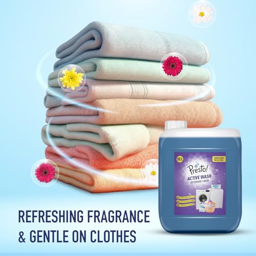 Image of Amazon Brand - Presto! Active Wash Detergent Liquid | 10 Litre | Tough On Stains | Gentle On Fabrics | Machine And Hand Wash