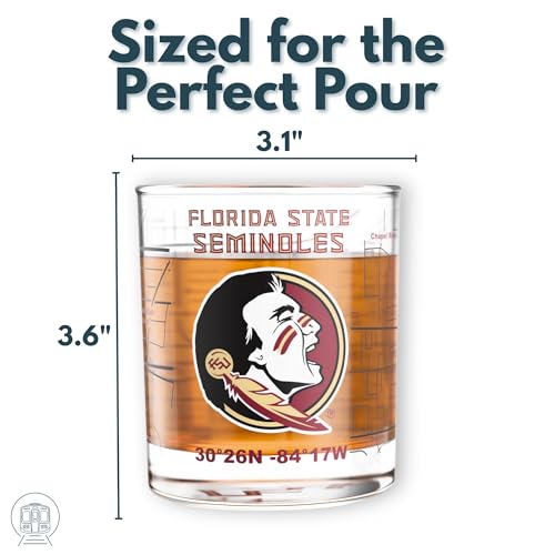 Image of Greenline Goods - Florida State University Seminoles College Whiskey Glasses (Set of 2), 10 oz - Full-Color Logo + Campus Map