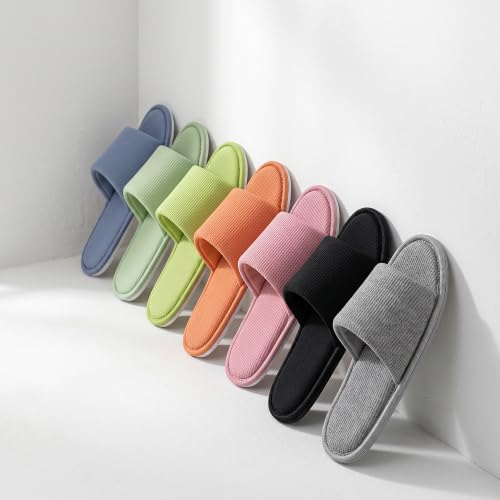 Image of Women's Open Toe House Slippers - Breathable Waffle Fabric, Memory Foam Cushioning, Slip-On Summer Indoor Slippers, Non-Slip TPR Sole, Easy Care