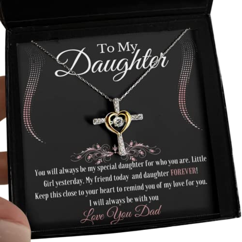 to My Daughter Necklace - Cross Dancing Necklace- Sterling Silver, Triple Gold Plated from Dad, Dad to Daughter Gift, Birthday Gifts for Daughter, Father to Daughter, Birthday Gifts for Daughter