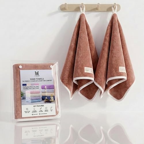 Image of LINEAR Microfiber Hand Towels /Small Size Towel /Face Towel /Towel for Men, Women & Babies /Ultra Soft, Absorbent & Quick Dry Towels for Gym, Travel 500 GSM (Brown-2)