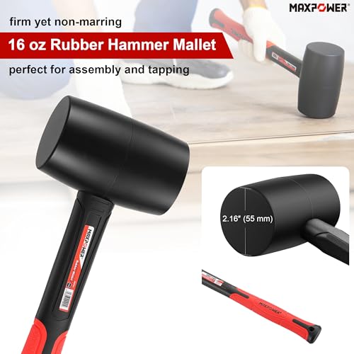 Image of MAXPOWER 5-Piece Hammer Set, Fiberglass Handle for Woodworking & Assembly | 4LB Dead Blow Hammer, 16oz Ball Peen & Rubber Mallet, 8oz Claw Hammer included