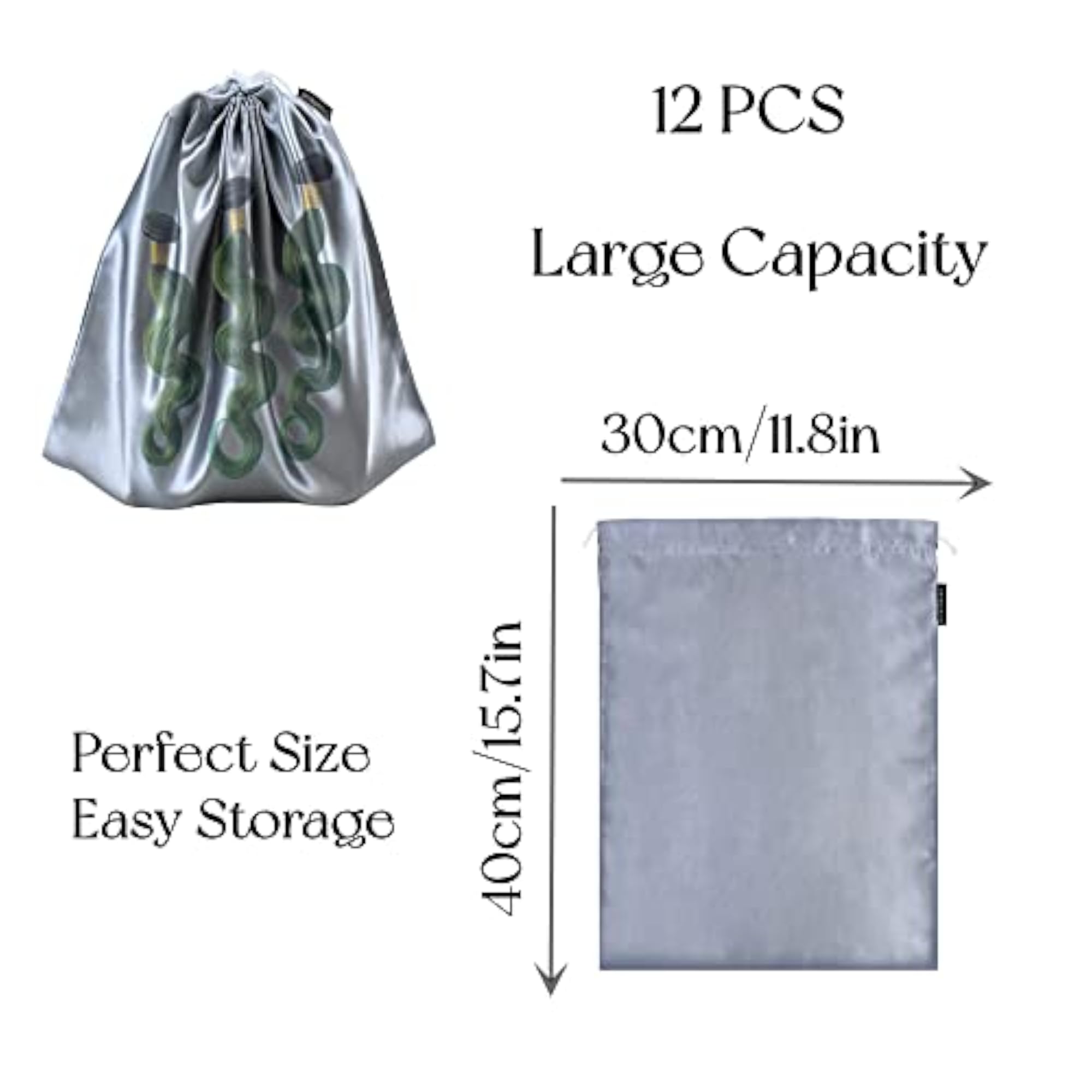 12 Pcs Satin Wig Bags with Drawstring for Hair Extensions