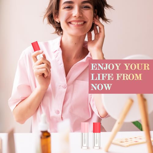 2.5ml 12 PCS Empty Lip Gloss Tubes with Wand Lip Gloss Containers Cute 0.08oz Clear Refillable Lipgloss Making Supplies Kit for DIY Makeup+ 2pcs Syringes (Red)