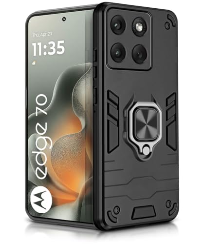 Image of WOW IMAGINE Shock Proof Back Case Mobile Cover for Motorola Moto Edge 70 5G 2025 | Back Cover Case (Tough Armor | Hybrid PC + TPU | Ring Holder & in-Built Kickstand | Black)