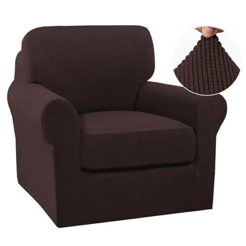 Image of Turquoize 2 Piece Chair Covers Chair Slipcovers for Living Room Small Armchair Chair Cover with Arms Washable Furniture Cover for Chairs Feature Thick Jacquard Fabric (Small Armchair, Brown)