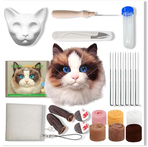 Image of MeowPick Needle Felting Kit with Cat Head Mold, Animals Needle Felting Set, DIY Wool Felt Materials Set with Felting Tool and Instruction for Quick Needle Felting Craft (Ragdoll)