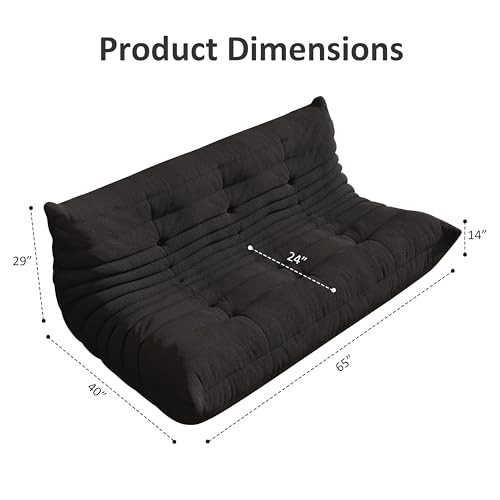 Image of Bean Bag Chair, Cozy Memory Foam Bean Bag Chairs for Adults, Comfy Fireside Accent Chair Lazy Floor Chair for Gaming Bedroom Living Room (Black, 3-Seater)