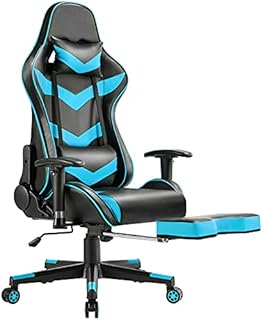 Yaheetech Video Game Chair High Back Computer Gaming Chair Lumbar Support Adjustable Reclining Racing Chair Ergonomic Gaming Chair with Footrest and Armrests (Neon Blue)