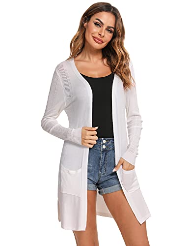 Irevial Gebreid damesvest voor de lente, elegant, licht, met zak, open jas, lange mouwen, casual. - Image 3