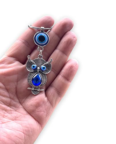Blue Beads Silver and Blue Crystal Evil Eye Keychain for Bike/Car Gifting with Key Ring Anti-Rust (Pack of 1)