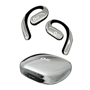 Oladance OWS Pro open-ear Bluetooth-koptelefoon met multipoint-verbinding, tot 58 uur speeltijd, oplaaddoosje inbegrepen, hoogwaardige 23 * 10 mm stuurprogramma’s, zilver.